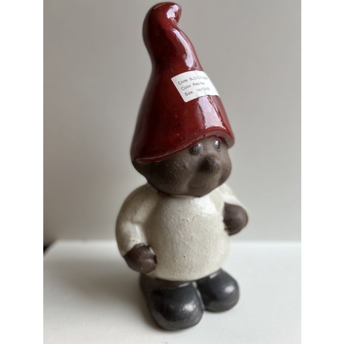 Havenisse - Gnom Stående Med Rød Hue  Og Hvid Trøje